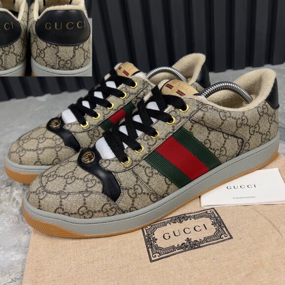 GUCCI Screener Web GG Supreme Sneaker Beige Leather 11 G 11.5 US 45 EUR - Picture 1 of 10